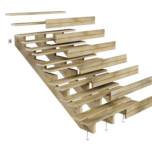 DIRECT-ABRIS - Escalier Bois Exterieur - 7 Marches Pleines - Largeur : 1m20 - Hauteur : 1m19 - Avec Contremarches - Pin du Nord - Traité Autoclave - large