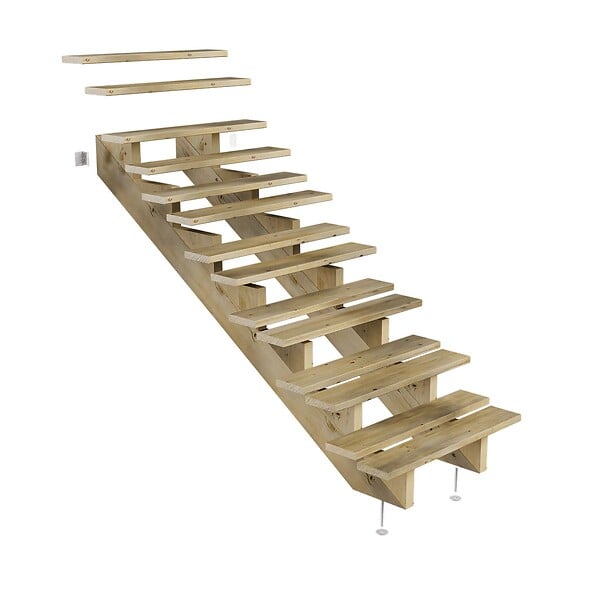 DECKLINEA - Escalier Bois Exterieur - 7 Marches - Largeur = 80cm - Marches découpables - Sans Contremarches - Pin du Nord - Traité Autoclave - large