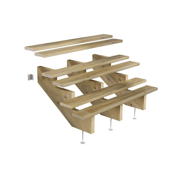 DIRECT-ABRIS - Escalier Bois Exterieur - 3 Marches - Largeur : 1m20 - Hauteur : 51cm - Sans Contremarches - Pin du Nord - Traité Autoclave - large