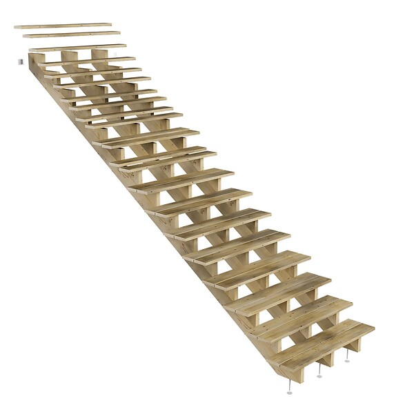 DIRECT-ABRIS - Escalier Bois Exterieur - 15 Marches - Largeur : 1m20 - Hauteur : 2m55 - Sans Contremarches - Pin du Nord - Traité Autoclave - large