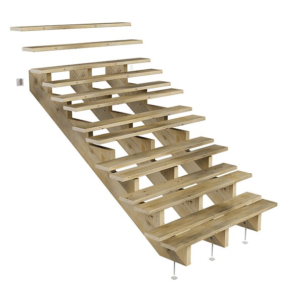 DIRECT-ABRIS - Escalier Bois Exterieur - 7 Marches - Largeur : 1m20 - Hauteur : 1m19 - Sans Contremarches - Pin du Nord - Traité Autoclave - large