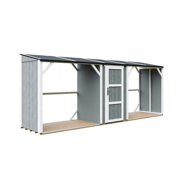 TIMBELA - Abri à bûches double avec remise - 556x120xH220 cm / 6,49 m² - Capacité ~8,8 m³ - TIMBELA M986-CAVERN STEEL - large