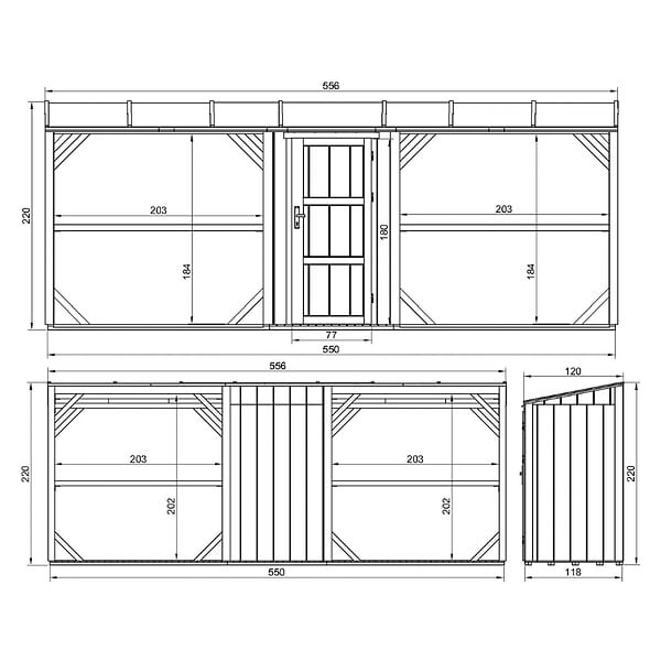 TIMBELA - Abri à bûches double avec remise - 556x120xH220 cm / 6,49 m² - Capacité ~8,8 m³ - TIMBELA M986-CAVERN STEEL - large