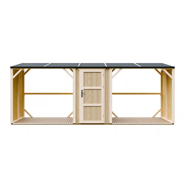 TIMBELA - Abri à bûches double avec remise - 556x120xH220 cm / 6,49 m² - Capacité ~8,8 m³ - TIMBELA M986 - large