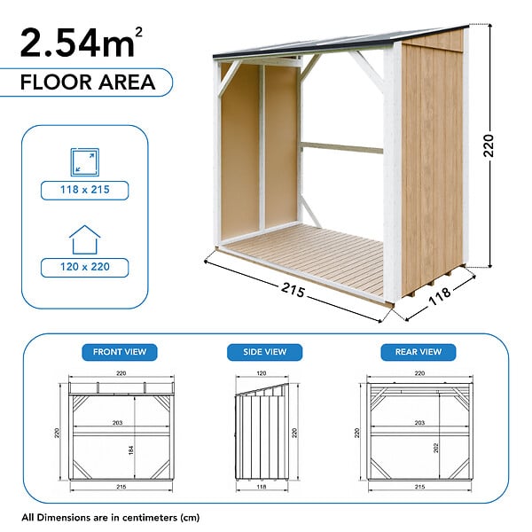 TIMBELA - Abri à bûches - 220x120xH220 cm / 2,54 m² - Capacité ~4,4 m³ - TIMBELA M984-TERRA BROWN - large