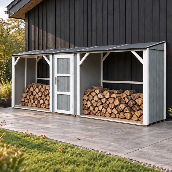 TIMBELA - Abri à bûches double avec remise - 556x120xH220 cm / 6,49 m² - Capacité ~8,8 m³ - TIMBELA M986-TUNDRA GREY - large