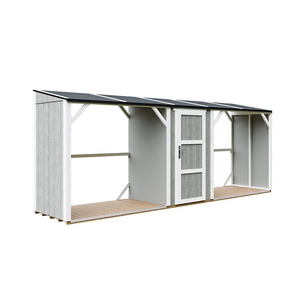 TIMBELA - Abri à bûches double avec remise - 556x120xH220 cm / 6,49 m² - Capacité ~8,8 m³ - TIMBELA M986-TUNDRA GREY - large