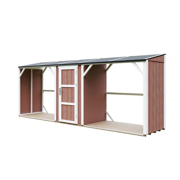 TIMBELA - Abri à bûches double avec remise - 556x120xH220 cm / 6,49 m² - Capacité ~8,8 m³ - TIMBELA M986-REDWOOD RED - large