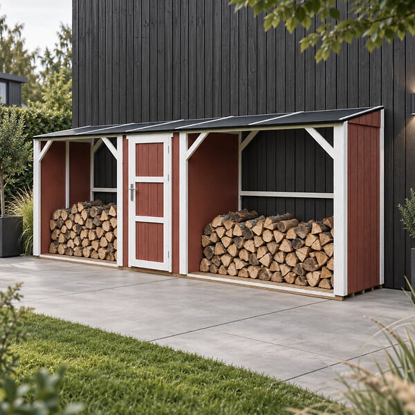 TIMBELA - Abri à bûches double avec remise - 556x120xH220 cm / 6,49 m² - Capacité ~8,8 m³ - TIMBELA M986-REDWOOD RED - large