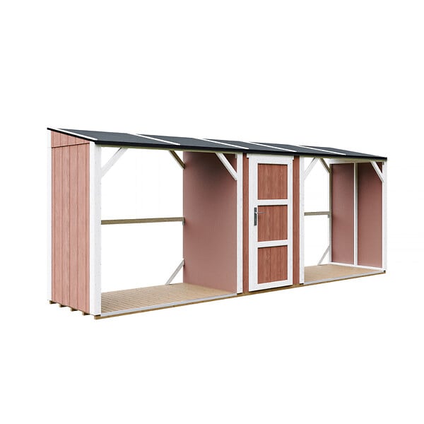 TIMBELA - Abri à bûches double avec remise - 556x120xH220 cm / 6,49 m² - Capacité ~8,8 m³ - TIMBELA M986-REDWOOD RED - large