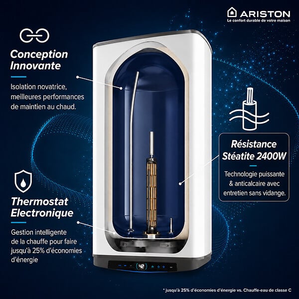 ARISTON - Chauffe Eau Electrique Mural Quadris Ariston Stéatite 100 L - large