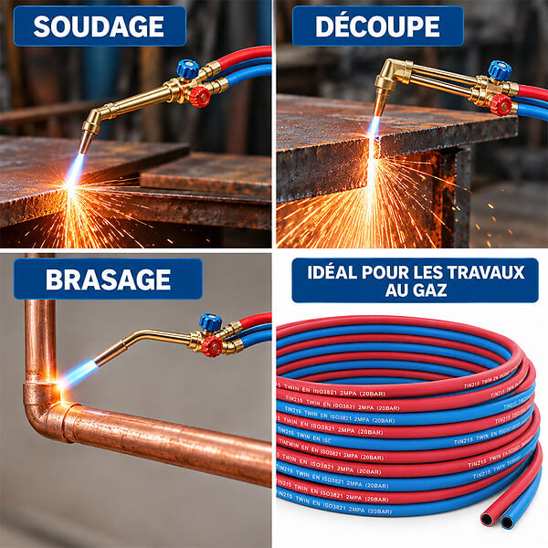 HUGGY TUYAUX - Tuyau de soudure oxygène/acétylène Ø 6.3 mm - Longueur 10 mètres - large