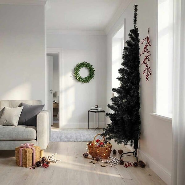 VIDAXL - vidaXL Demi sapin de Noël artificiel avec support Noir 210 cm PVC - large