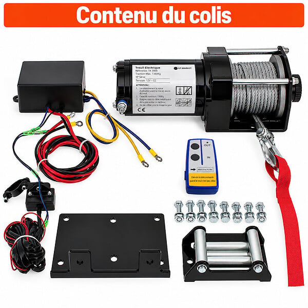 GT MARKET - Treuil électrique 12 V 1360 kg - Télécommande sans fil - large