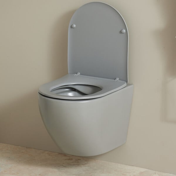 PLANETE BAIN - Pack WC suspendu gain de place bâti mural verre noir + cuvette sans bride gris mat corolla - large