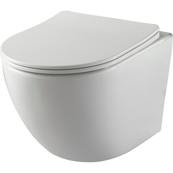 PLANETE BAIN - Pack WC suspendu gain de place bâti mural verre noir + cuvette sans bride vortex Turbi - large