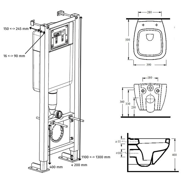SIAMP - Pack WC Suspendu compact Bâti Universel Siamp avec Cuvette Almeria - large