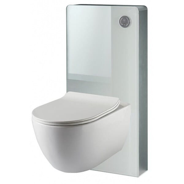 PLANETE BAIN - Pack WC suspendu mural en verre blanc et cuvette carénée sans bride CERES - large