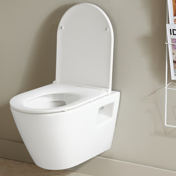 PLANETE BAIN - Cuvette WC suspendu sans bride semi carénée Samara, abattant slim frein de chute déclipsable - large