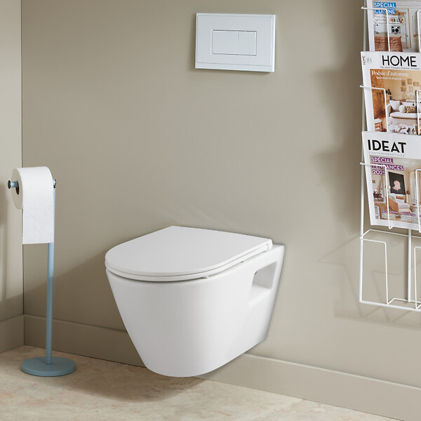 PLANETE BAIN - Cuvette WC suspendu sans bride semi carénée Samara, abattant slim frein de chute déclipsable - large