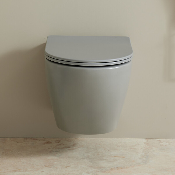 PLANETE BAIN - Pack WC suspendu gain de place bâti mural verre blanc + cuvette sans bride gris mat corolla - large