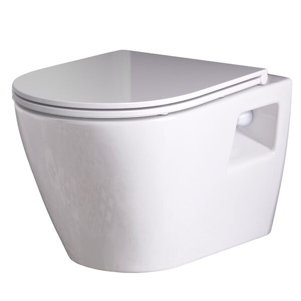 PLANETE BAIN - Pack WC suspendu avec bâti Verre blanc + Cuvette suspendue sans bride et abattant slim - large