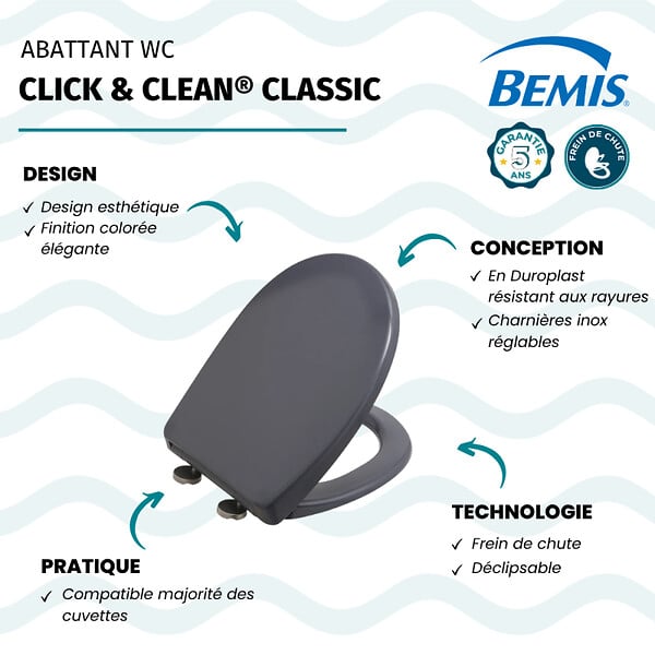 BEMIS - Abattant déclipsable frein de chute plastique thermodur Click & clean anthracite - large