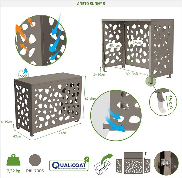 CASANOOV - Casanoov Cache clim & pompe à chaleur ANETO SUNNY aluminium taupe - taille S - large