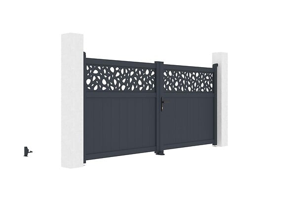 CASANOOV - Casanoov Portail battant 3 m DOLOMITE SUNNY H.140  cm aluminium gris + Poteau EIFEL 15x15  cm aluminium H.166  cm gris anthracite - large