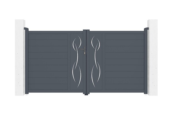CASANOOV - Casanoov Portail battant 3 m LIFE H.160  cm + Portillon 1m LIFE H.160  cm aluminium gris - large