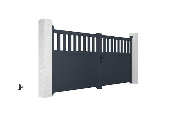 CASANOOV - Casanoov Portail battant 3 m SANTIS H.140  cm + 2 poteaux H.166  cm aluminium gris - large