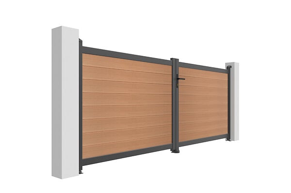 CASANOOV - Casanoov Portail bois composite battant 3,5m ATHOS H.140 cm teck avec cadre aluminium + motorisation RANGER B150 - large