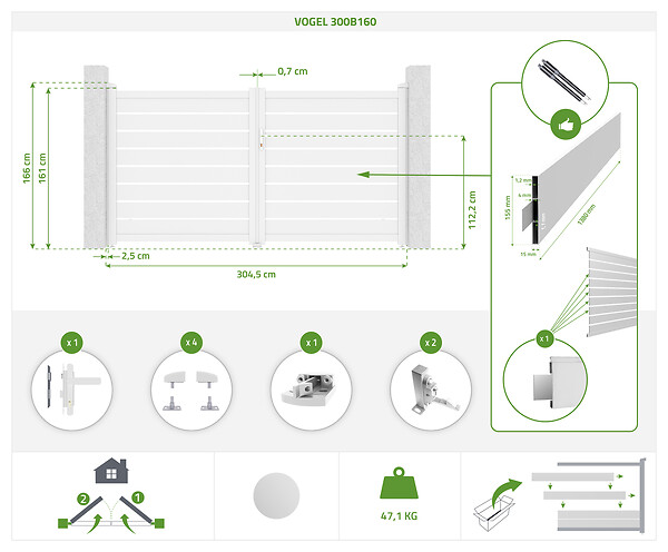CASANOOV - Casanoov Portail battant 3 m VOGEL H.160  cm alu blanc + Portillon 1m VOGEL H.160 alu blanc - large