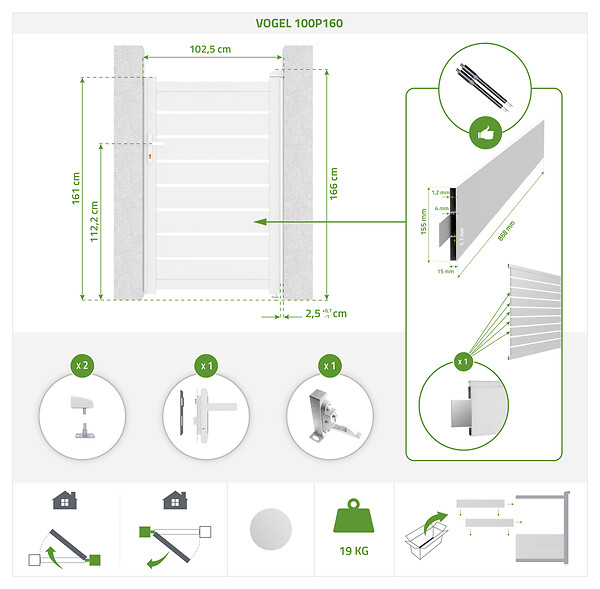 CASANOOV - Casanoov Portail battant 3 m VOGEL H.160  cm alu blanc + Portillon 1m VOGEL H.160 alu blanc - large