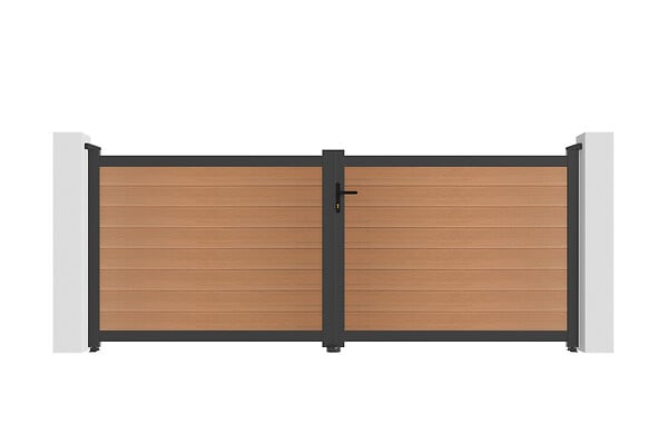 CASANOOV - Casanoov Portail bois composite battant 3,5m ATHOS H.140 cm teck avec cadre aluminium + portillon composite ATHOS 1m H.140 cm - large