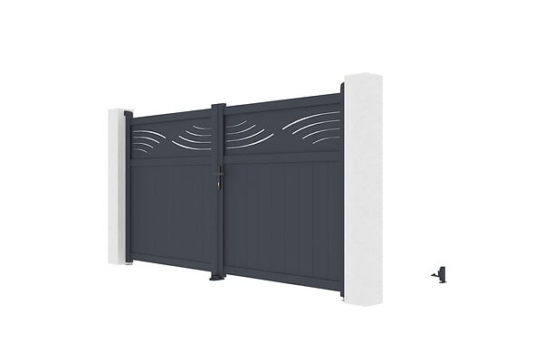 CASANOOV - Casanoov Portail battant 3 m HALTI H.160  cm + Portillon 1m HALTI H.160  cm aluminium gris - large