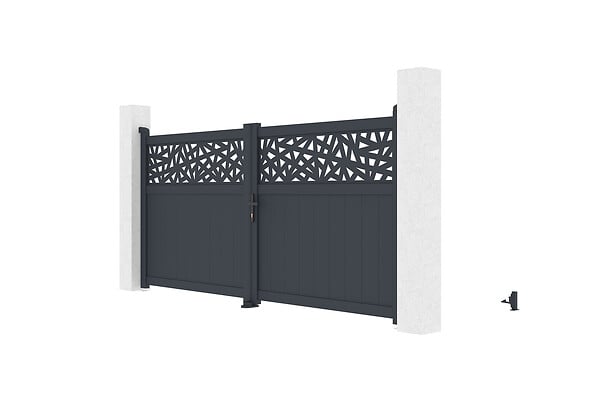 CASANOOV - Casanoov Portail battant 3 m DOLOMITE RUIVO H.140  cm aluminium gris + Portillon 1m DOLOMITE RUIVO H.140  cm aluminium gris - large
