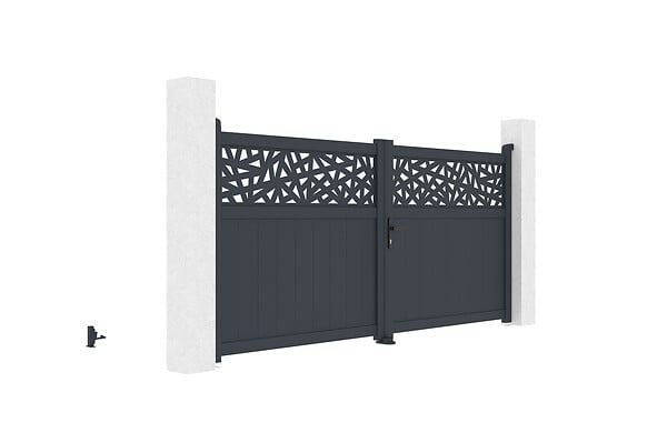 CASANOOV - Casanoov Portail battant 3 m DOLOMITE RUIVO H.140  cm aluminium gris + Portillon 1m DOLOMITE RUIVO H.140  cm aluminium gris - large