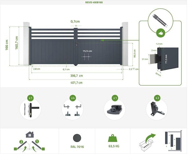 CASANOOV - Casanoov Portail battant motorisé 4 m NEVIS H.160  cm + Motorisation RANGER B150 - large