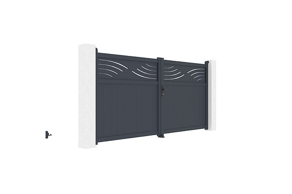 CASANOOV - Casanoov Portail battant 3,4 m HALTI H.160  cm alu + 2 poteaux EIFEL 15x15  cm H.190  cm GRIS - large