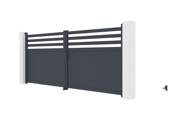 CASANOOV - Casanoov Portail battant 4 m NEVIS H.160  cm + 2 poteaux H.190  cm aluminium gris - large