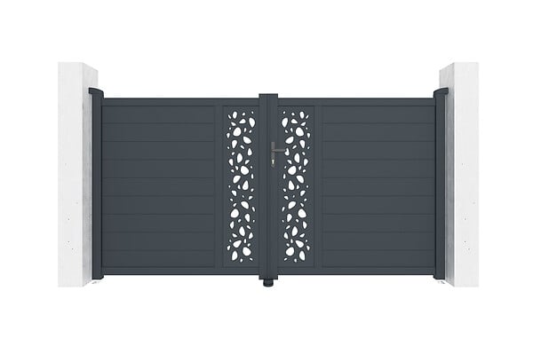 CASANOOV - Casanoov Portail battant 3 m SUNNY H.160  cm aluminium gris + Portillon 1m SUNNY H.160  cm + 4 poteaux ELDA - large