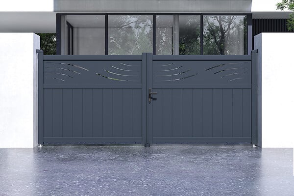 CASANOOV - Casanoov Portail battant 3,4 m HALTI H.140  cm alu + portillon HALTI H.140  cm GRIS - large