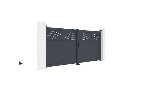 CASANOOV - Casanoov Portail battant 3,4 m HALTI H.140  cm alu + portillon HALTI H.140  cm GRIS - large