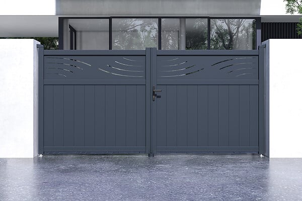 CASANOOV - Casanoov Portail battant 3,4 m HALTI H.160  cm alu + portillon HALTI H.160  cm GRIS - large