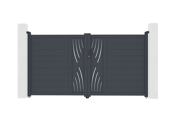 CASANOOV - Casanoov Portail battant 3 m VELETA H.160  cm gris + Portillon 1m VELETA H.160  cm + 4 poteaux ELDA + motorisation Ranger B150 - large