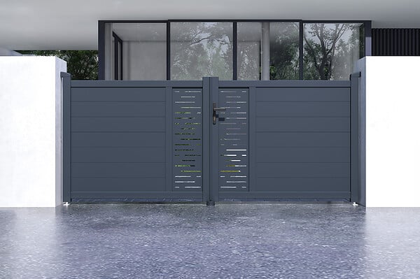 CASANOOV - Casanoov Portail battant 3 m ARLBERG H.120  cm alu gris + 2 poteaux 20x20  cm H.166 cm - large