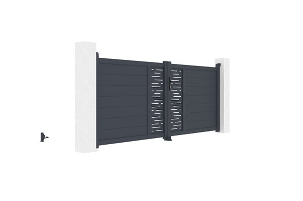 CASANOOV - Casanoov Portail battant 3 m ARLBERG H.120  cm alu gris + 2 poteaux 20x20  cm H.166 cm - large
