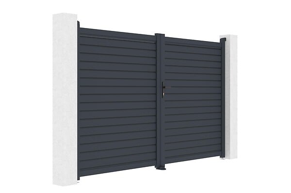 CASANOOV - Casanoov Portail battant 3 m CALANCIA H.180  cm lames persiennes aluminium gris + moteur RANGER B150 - large