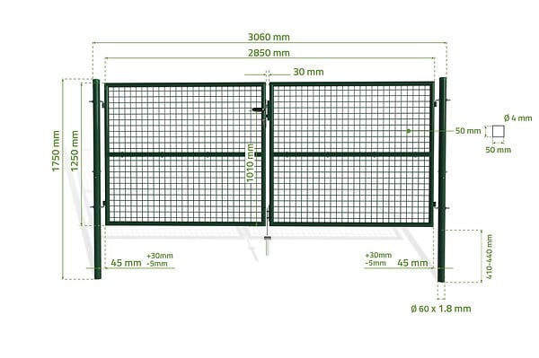 CASANOOV - Casanoov Portail battant grillagé 3 m OLGA H.130  cm + Portillon 1m OLGA H.130  cm Vert - large